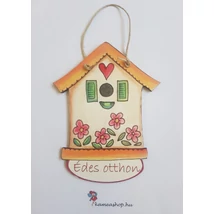 Ajtótábla sárga házikó édes otthon felirattal