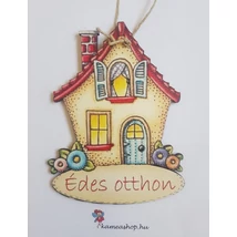 Ajtótábla Édes otthon házikó piros tetővel