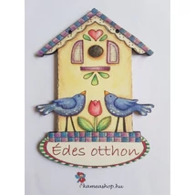 Ajtótábla házikós 2 kismadárral